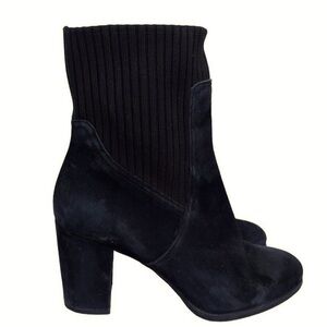 Vionic Kaylee Ankle Bootie Black Weather Resistant Suede Knit Block Heel Size 10